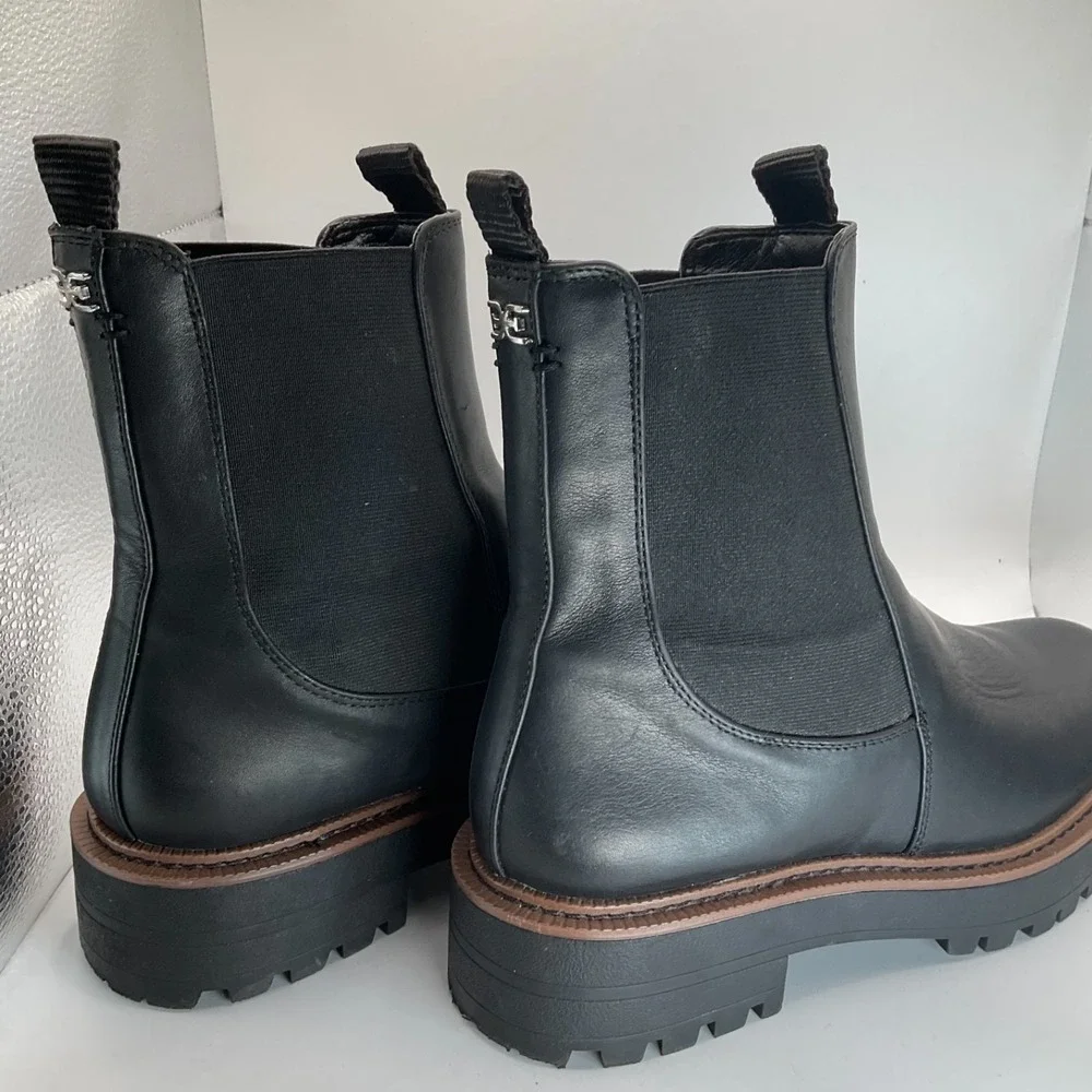 Sam Edelman Black Leather Chelsea Boots Pull Tab Comfort Lugsoles W Size 9.5 - Picture 9 of 11